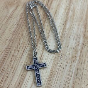Vintage Silver and Blue Cross Pendant Necklace